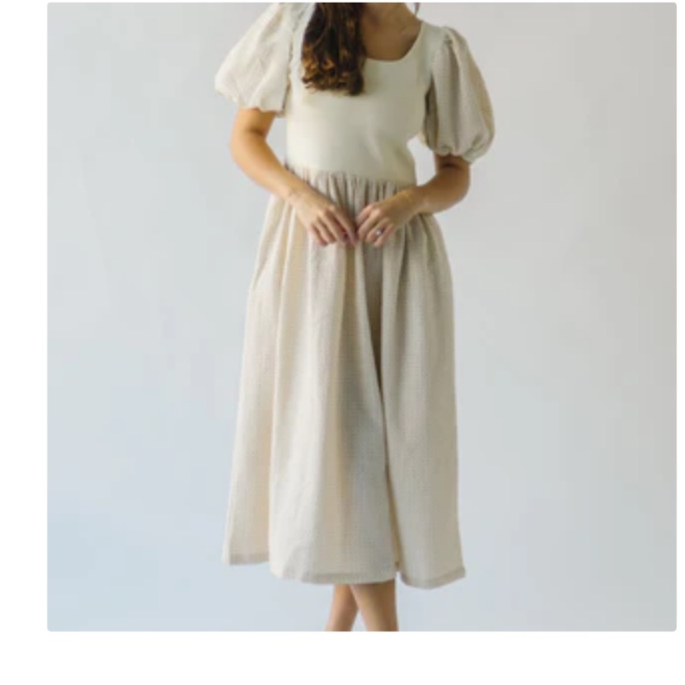 Chic Cream Puff Sleeve Midi Dress